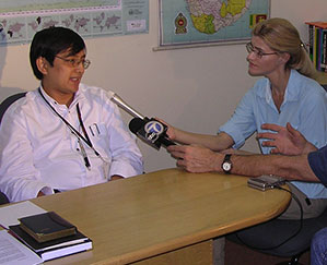 Heather Bosch in Asia speaking to leaders of World Vision in the aftermath of a deadly tsunami